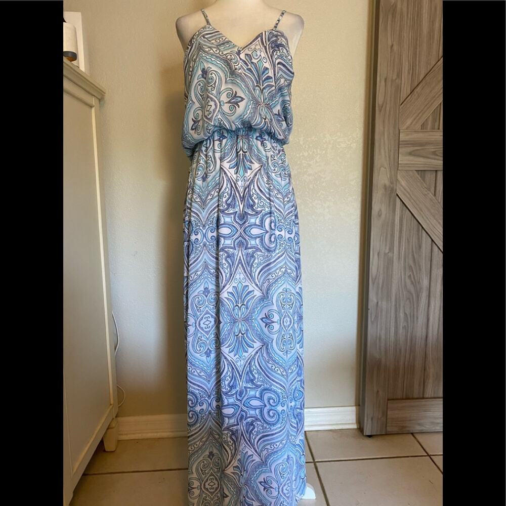 White house black market blue aqua maxi dress 0